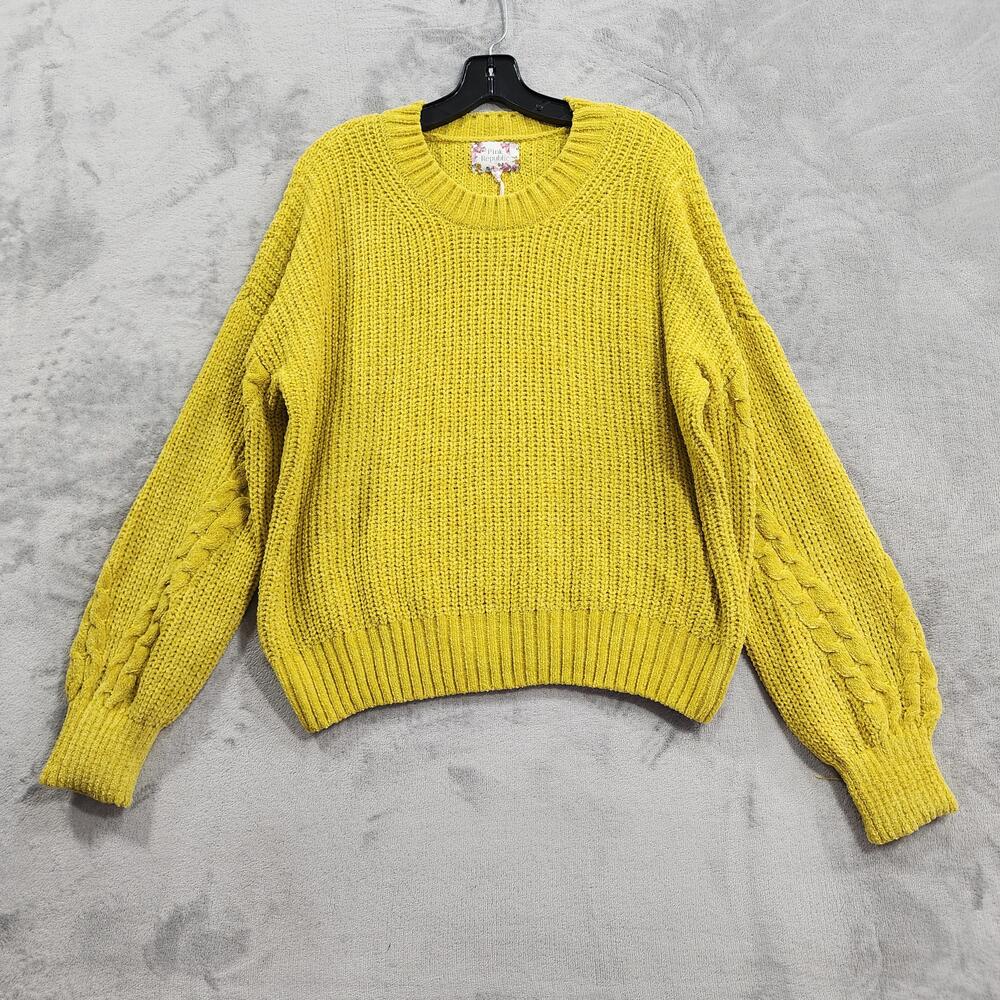 NEW Pink Republic Sweater Juniors L Citron Chunky Knit Balloon Sleeve Pullover